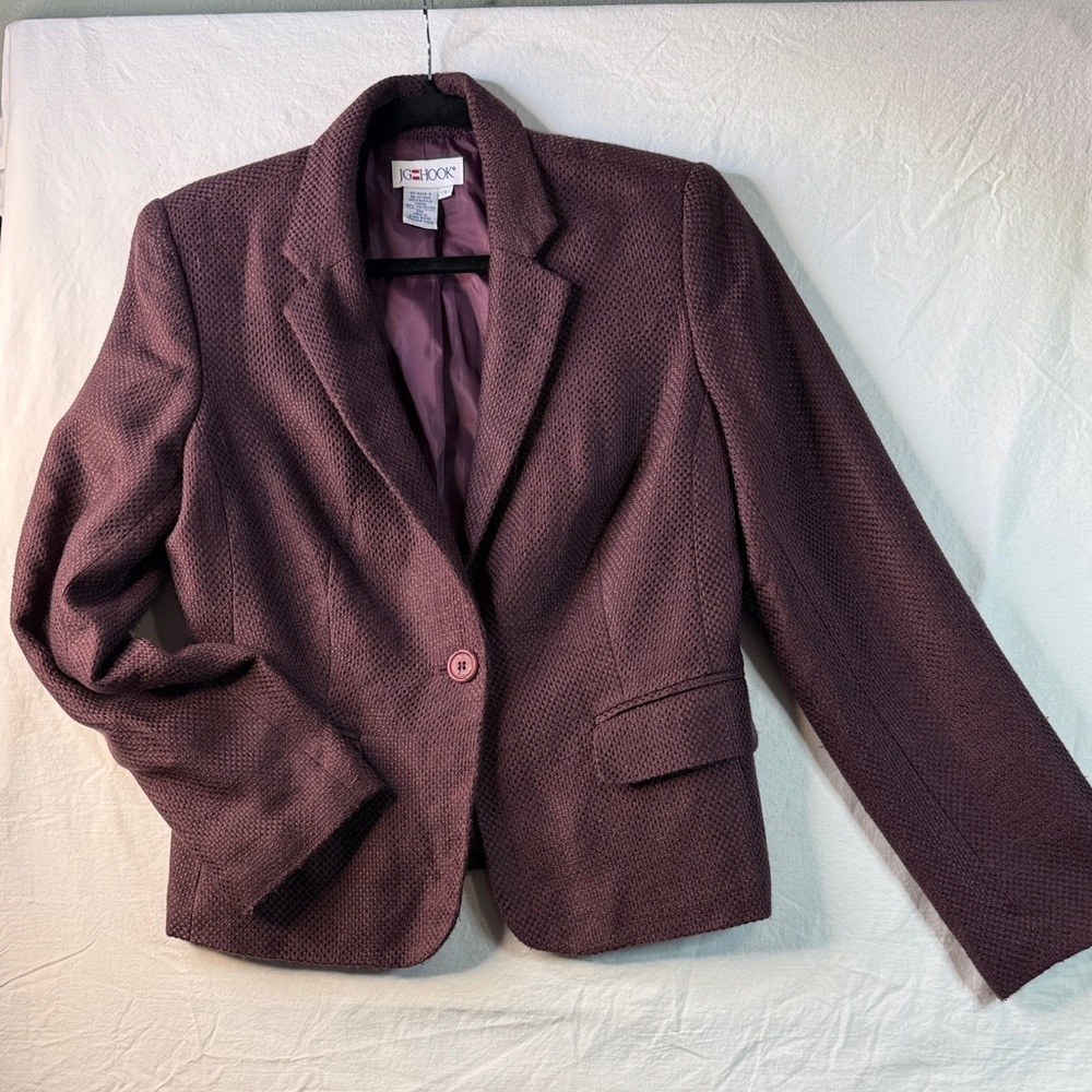 JG Hook Women's Plum Single-Button Textured Blazer - Tailored Notch Lapel
